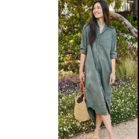 Frank & Eileen Famous Denim Rory Dress Maxi Shirtdress In Thyme Green Size XS - Picture 3 of 14
